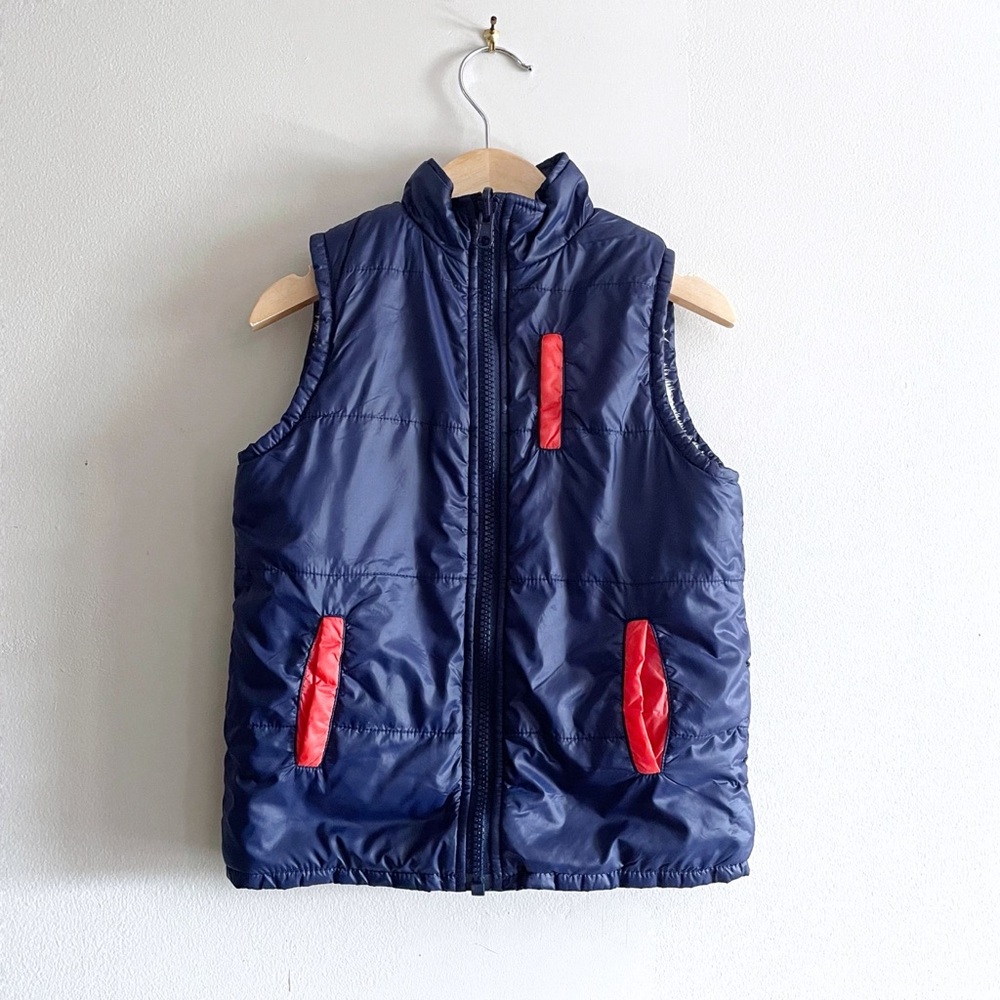 EGG Blue Puffer Vest Orange Trim Plush Lining Zip Closure Pockets, Boys Size 4